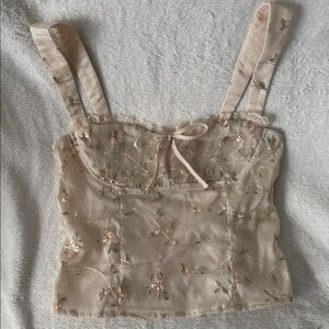 Floral Embroidered Satin Tank Top